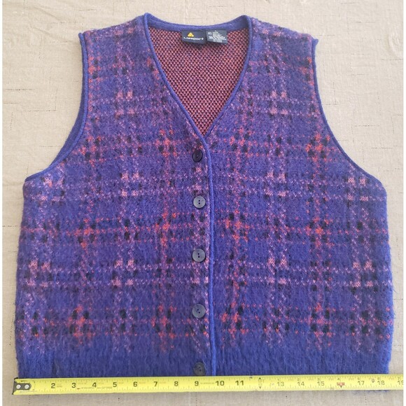 Vintage 90s LizSport Purple Plaid Mohair Button Up Academia Sweater Vest Sz L - Picture 14 of 14